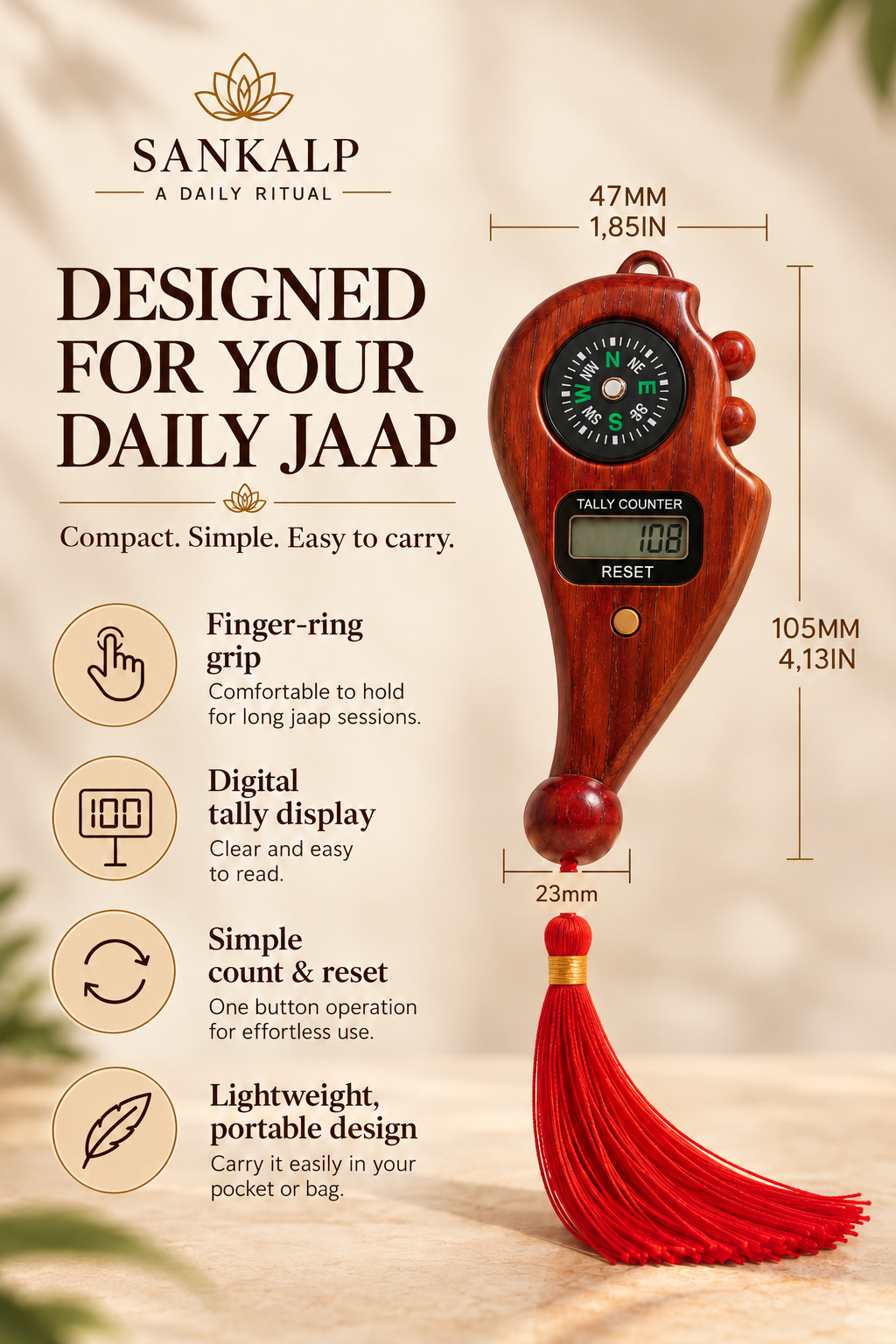 Sankalp Digital Jaap Counter With Compass – Your Daily Jaap Companion with tally display